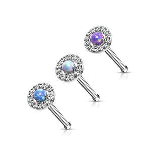 Prong Set Opal Center with CZ Paved Surrounding Top 316L Surgical Steel Nose Bon